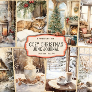 Weihnachten Printables für Junk Journals, Gemütliche Weihnachten, Vintage Merry Christmas Junk Journal Seiten, Aquarell Weihnachtsmann Digital Junk Journal