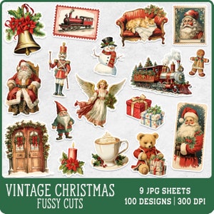 100 Vintage Christmas Fussy Cuts, Retro Christmas Bundle, Junk Journal Kit, Junk Journal Fussy Cut, Digital Collage Sheet