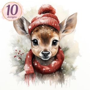 Watercolor Christmas Woodland Animals, Junk Journal Winter Animals, Winter Clipart JPG