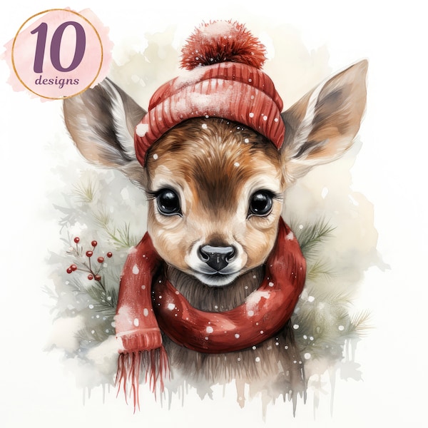 Watercolor Christmas Woodland Animals, Junk Journal Winter Animals, Winter Clipart JPG