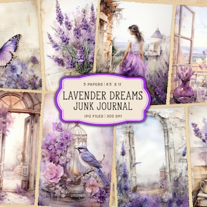 Lavendel Junk Journal druckbare Seiten, Lavendel Junk Journal Kit, Lavendel Junk Journal Papier, Digital Collage Sheet
