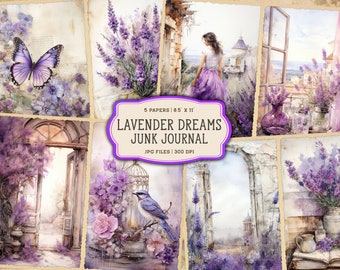 Lavender Junk Journal Printable Pages, Lavender Junk Journal Kit, Lavender Junk Journal Paper, Digital Collage Sheet