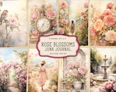 Watercolor Roses Junk Journal Printable Pages, Vintage Roses Junk Journal Kit, Printable Junk Journal Paper, Pink Roses