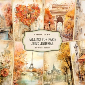 Pages imprimables de Paris Junk Journal, automne France kit de Junk Journal, papier de Junk Journal d'automne, Journal de la Saint-Valentin