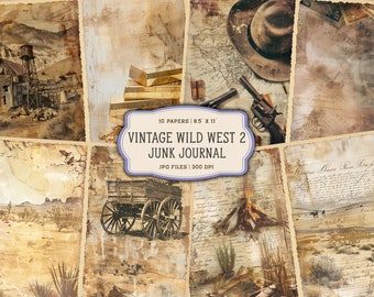 Vintage Western Junk Journal Pages imprimables, kit de journal indésirable de cow-boy, papier de journal indésirable de cow-girl, feuille de collage numérique