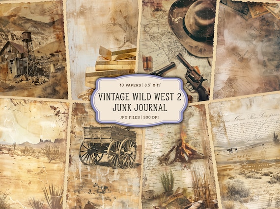 Vintage Western Junk Journal Printable Pages, Cowboy Junk Journal Kit, Cowgirl Junk Journal Paper, Digital Collage Sheet
