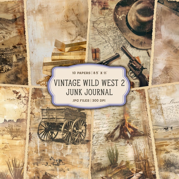 Vintage Western Junk Journal Printable Pages, Cowboy Junk Journal Kit, Cowgirl Junk Journal Paper, Digital Collage Sheet