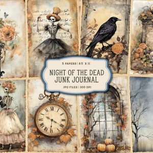 Imprimibles de Halloween para diarios basura, Vintage Junk Journal Halloween, Acuarela Halloween Digital Junk Journal