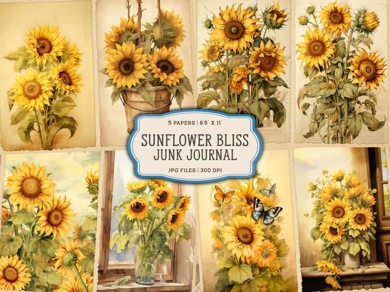 Sunflower Junk Journal Printable Pages, Vintage Botanical Junk Journal ...