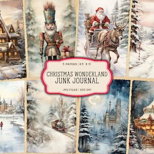 Weihnachten Printables für Junk Journals, Vintage Merry Christmas Junk Journal Seiten, Aquarell Santa Digital Junk Journal