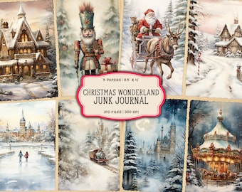Christmas Printables for Junk Journals, Vintage Merry Christmas Junk Journal Pages, Watercolor Santa Digital Junk Journal