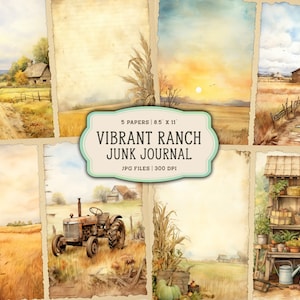 Watercolor Country Farm Junk Journal Printable Pages, Farm House Junk Journal Kit, Ranch Junk Journal Paper, Digital Collage Sheet