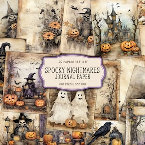 Halloween Printables for Junk Journals, Vintage Journal Paper Halloween, Watercolor Halloween Digital Junk Journal