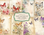 Watercolor Butterfly Junk Journal Pages, Vintage Butterflies Junk Journal Kit, Printable Junk Journal Paper, Digital Collage Sheet