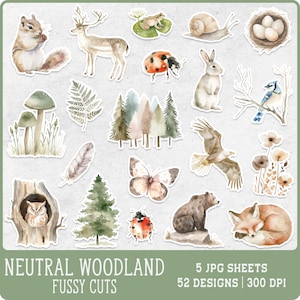 Aquarell Woodland Junk Journal Fussy Schnitt, Waldtiere Junk Journal Kit, Junk Journal Fussy Cuts, Natur Fussy Schnitt Digitals