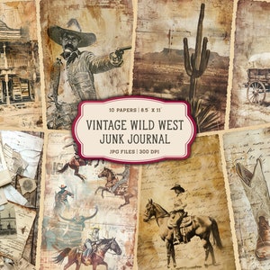 Vintage Western Junk Journal Pages imprimables, kit de journal indésirable de cow-boy, papier de journal indésirable de cow-girl, feuille de collage numérique