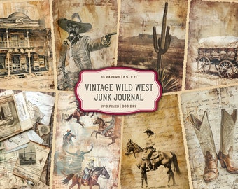 Vintage Western Junk Journal Pages imprimables, kit de journal indésirable de cow-boy, papier de journal indésirable de cow-girl, feuille de collage numérique