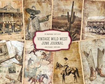 Vintage Western Junk Journal Printable Pages, Cowboy Junk Journal Kit, Cowgirl Junk Journal Paper, Digital Collage Sheet
