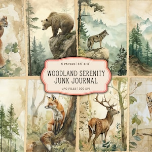Pagine stampabili del diario della spazzatura della foresta dell'acquerello, kit diario della spazzatura degli animali del bosco, carta del diario della spazzatura della foresta, animali del bosco digitali