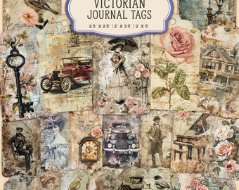 40 Victorian Junk Journal Printable Tags, Victorian Junk Journal Kit, Vintage Victorian Digital Tags, Digital Collage Sheet