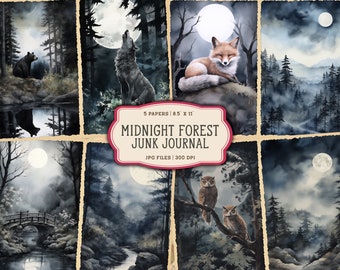 Pagine stampabili del diario della spazzatura della foresta dell'acquerello, kit diario della spazzatura degli animali del bosco, carta del diario della spazzatura della foresta, animali del bosco digitali