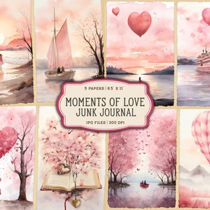 Aquarell Valentinstag Junk Journal, Digitales Junk Journal Valentinstag, Valentinstag Junk Journal, Liebe Junk Journal Kit