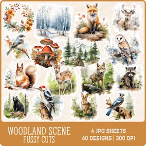 Aquarel Woodland Junk Journal afdrukbare kieskeurig knippen, bosdieren junk Journal Kit, Junk Journal kieskeurig bezuinigingen, digitale collage blad