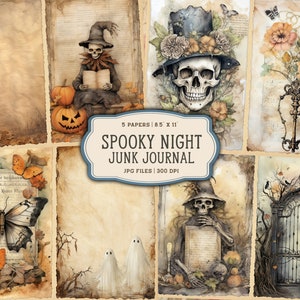 Imprimibles de Halloween para diarios basura, Vintage Junk Journal Halloween, Acuarela Halloween Digital Junk Journal