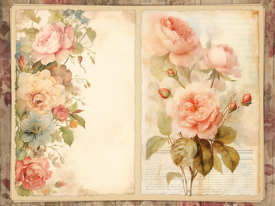Watercolor Roses Junk Journal Printable Pages, Vintage Roses Junk ...