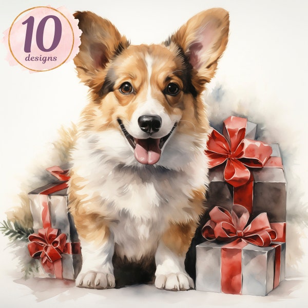 Watercolor Christmas Dogs, Junk Journal Holiday Dogs, Cute Animals Clipart JPG