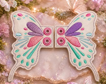 Pastel Butterfly Boot Wings – Fairycore Faux Leather Lace Accessories – Embroidered Boot Charm Pair – Fantasy Festival Footwear Decor