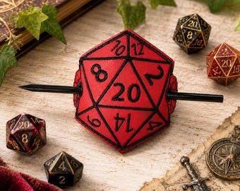 D20 Dice Hair Barrette | RPG Hair Stick | Faux Leather Gaming Hair Accessory