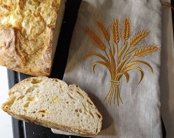 Embroidered Linen Bread Bag