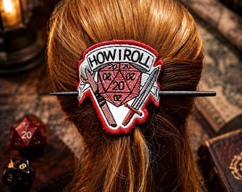 Hoe ik D20-haarspeld rol | Op DnD geïnspireerde haarspeld | RPG-haaraccessoire voor tafelblad | Gamercadeau | Haarspeld fantasie