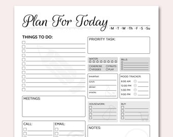 Daily Planner Printable, Mood Tracker, To Do List Printable, Today Plan, Daily Tasks Checklist, Today Plan Printable, Day Planner Printable