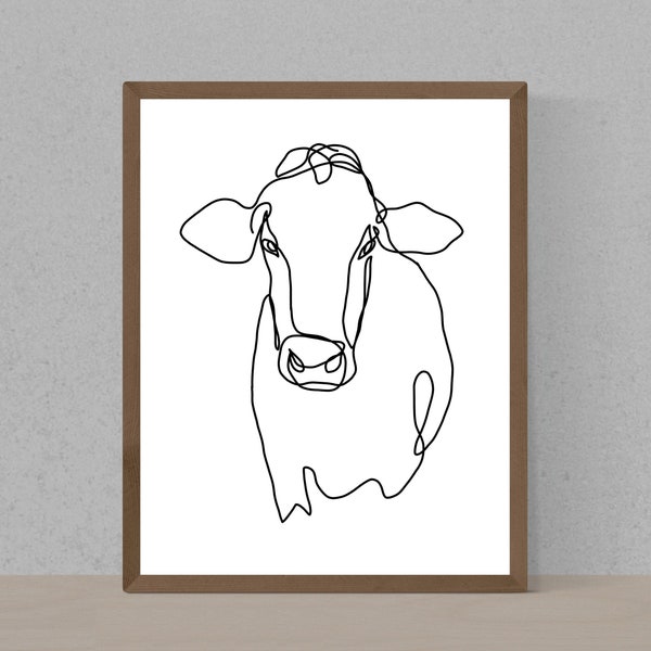 Cow bathroom Decor, Cow Wall Art PRINTABLE, Abstract Cow Art, Cow Kitchen Decor, Farm Artwork, Farmhouse Decor, Continuous Line Art Drawing