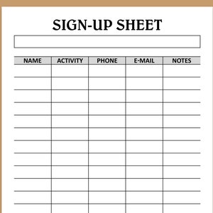 Volunteer Sign Up Sheet Template Printable, Sign Up Sheet for Volunteers, Jobs, Activities, Projects, Instant Download, Letter, A4 Size