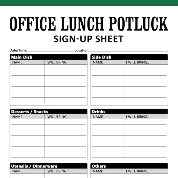 Lunch Sign up Sheet Etsy