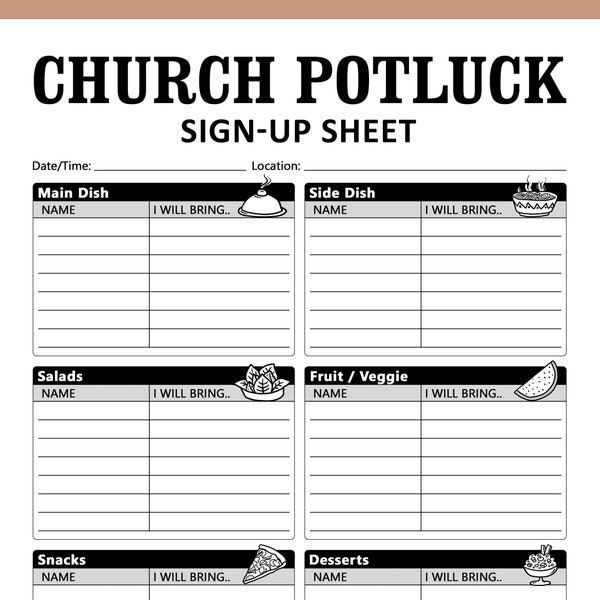 Picnic Sign up Sheet Etsy