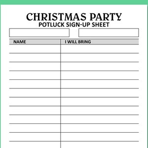 Christmas Party Potluck Sign Up Sheet Printable Holiday | Etsy