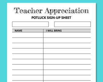 Teacher Appreciation Potluck Sign Up Sheet Printable, Signup Form Potluck Dinner, Thank You Educators Professors Tutors Mentors, A4 Letter