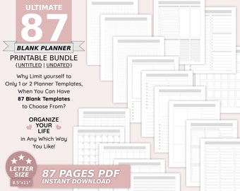 Blank Planner Bundle, Planner Pack, Printable Blank Calendar, Daily Planner Insert, Undated, Untitled, To Do List, Checklist, Letter Size