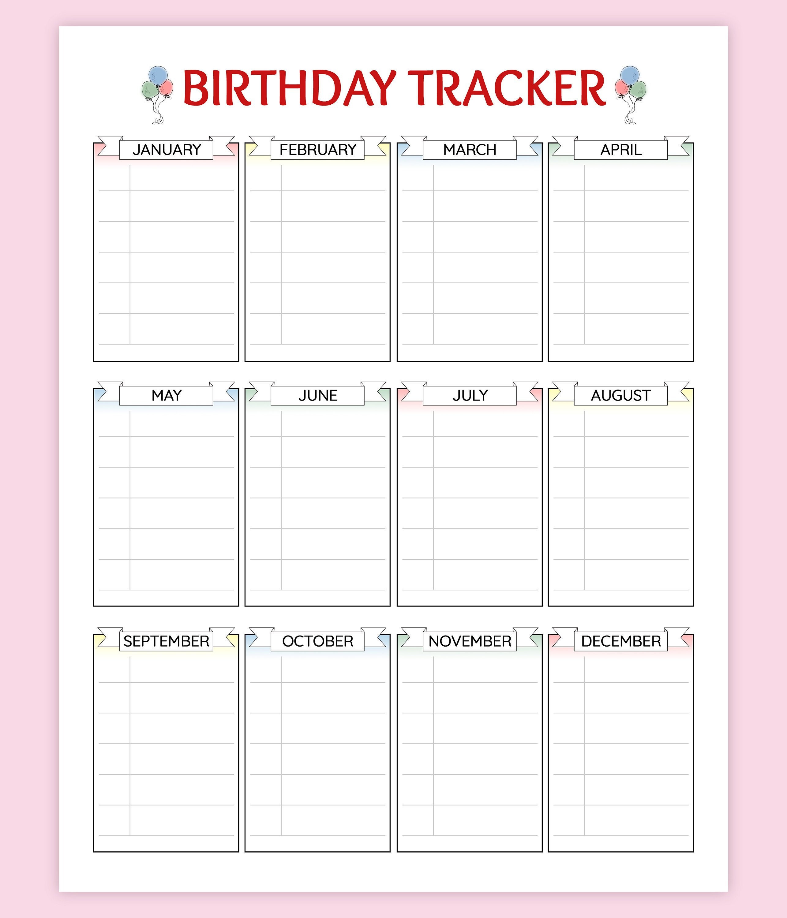 Birthday Tracker Template Birthday Tracker Template