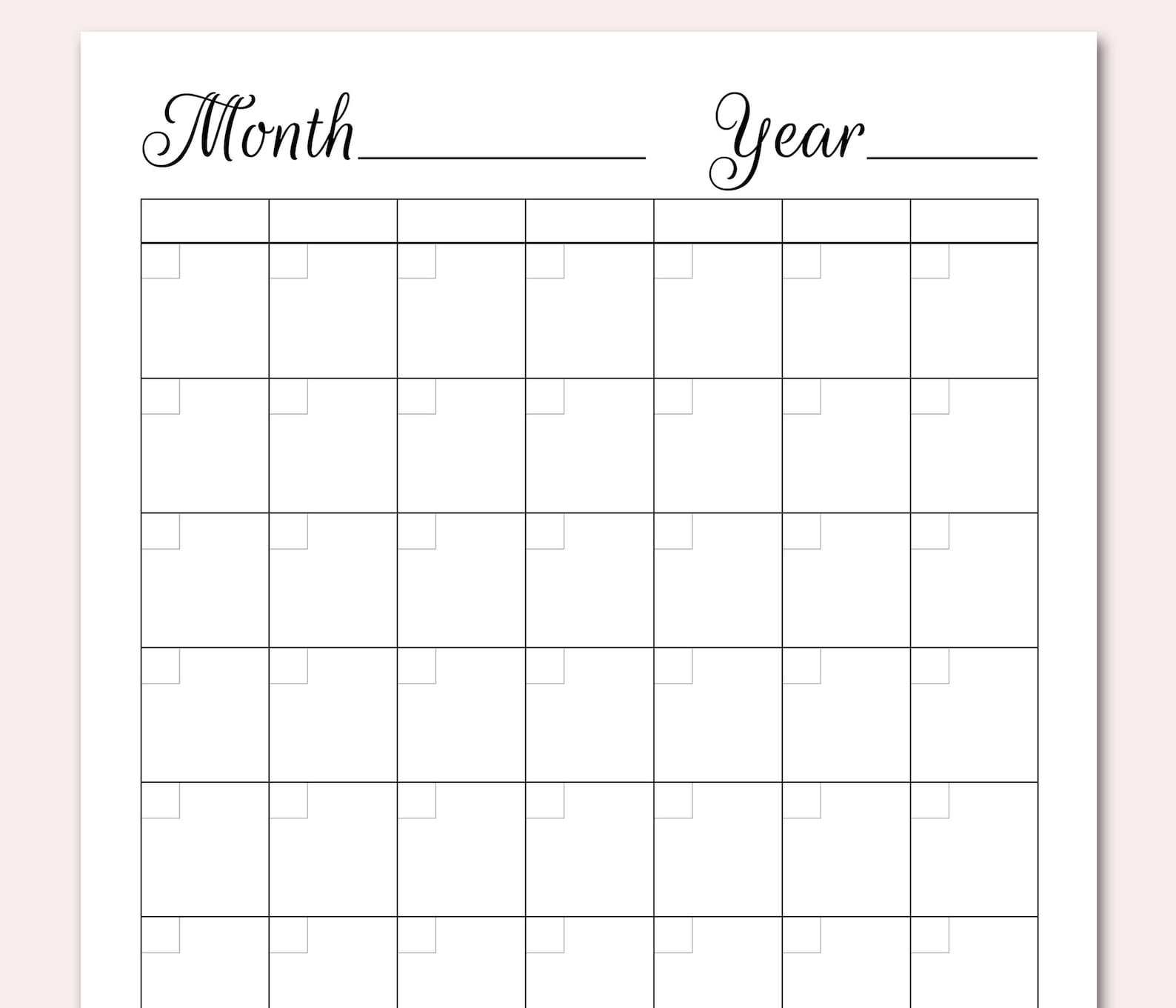 BLANK Calendar Planner Printable PDF Undated Perpetual Etsy
