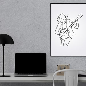 Musician Line Art, Banjo Art, Banjo Wall Art Poster Lineart, Guitarist Design Poster, Music Lineart, Guitar Artwok Print, Music Line Art image 3