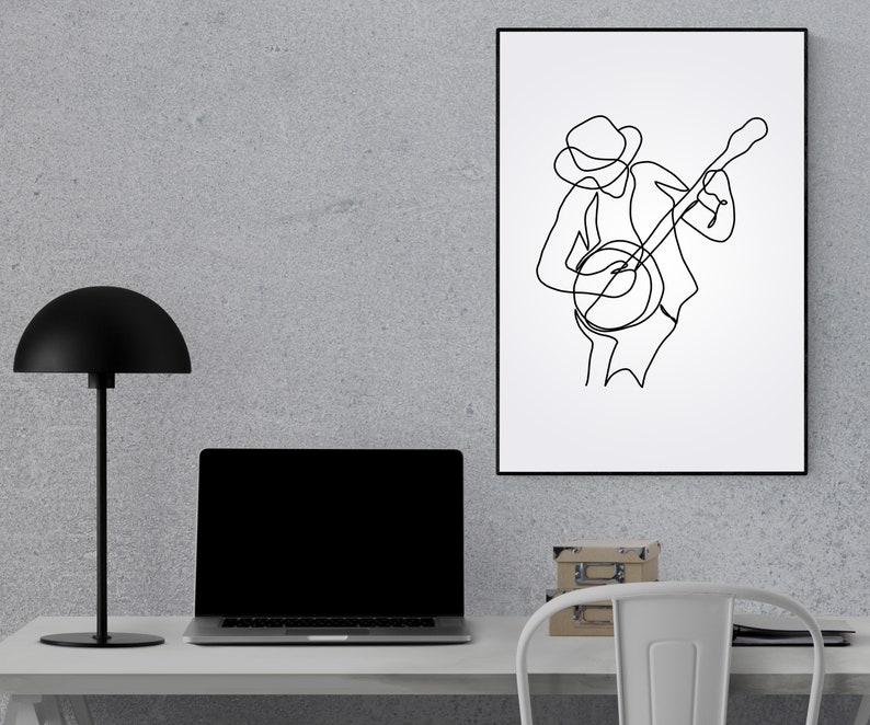 Musician Line Art, Banjo Art, Banjo Wall Art Poster Lineart, Guitarist Design Poster, Music Lineart, Guitar Artwok Print, Music Line Art image 3