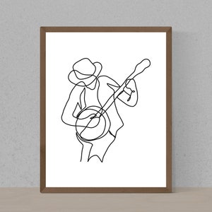 Musician Line Art, Banjo Art, Banjo Wall Art Poster Lineart, Guitarist Design Poster, Music Lineart, Guitar Artwok Print, Music Line Art image 1