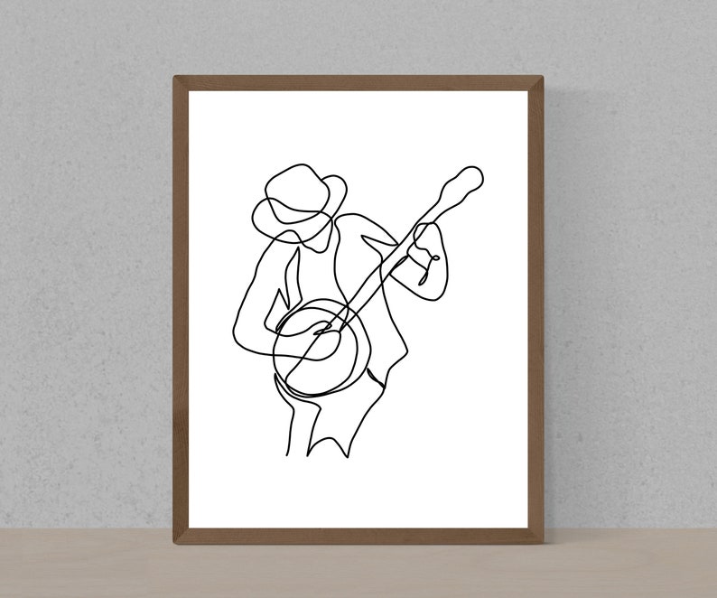 Musician Line Art, Banjo Art, Banjo Wall Art Poster Lineart, Guitarist Design Poster, Music Lineart, Guitar Artwok Print, Music Line Art image 1