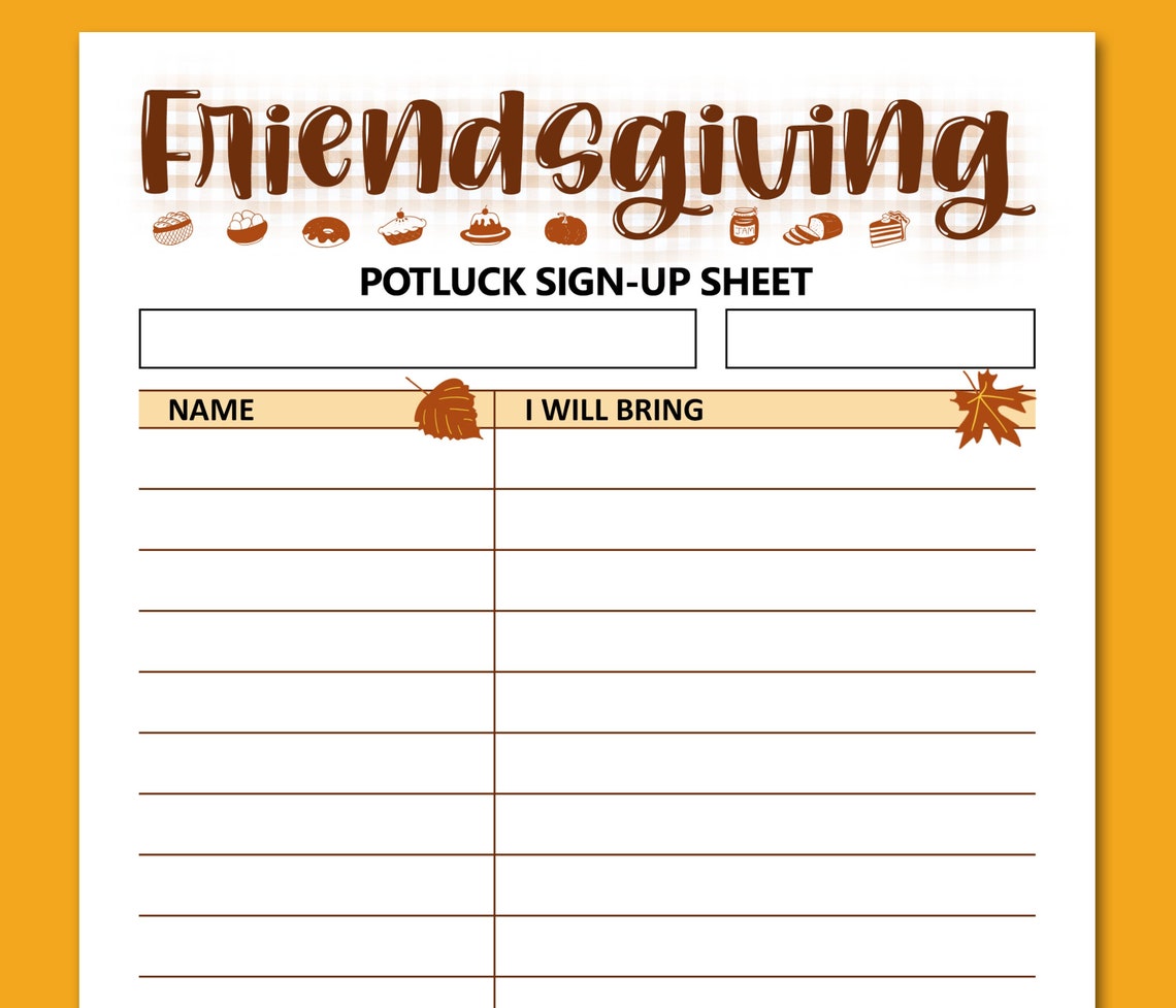 Friendsgiving Potluck Sign up Sheet Printable, Friends Thanksgiving Friendsgiving Potluck Sign up Sheet Printable, Friends Thanksgiving