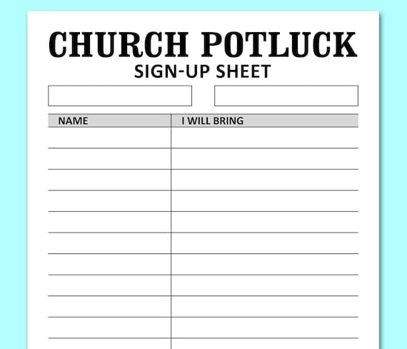 Church Potluck Sign up Sheet Printable Template Faith | Etsy